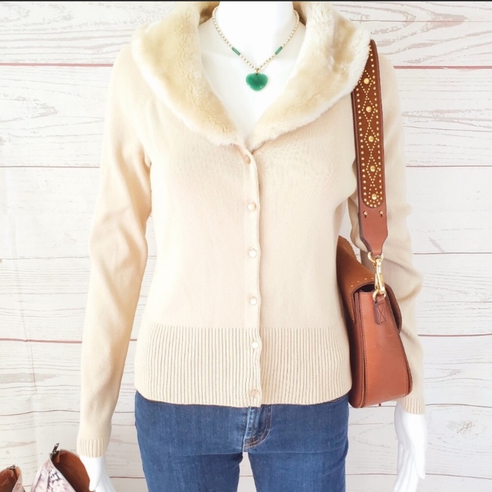 Ann Taylor Fur Collared Cardigan